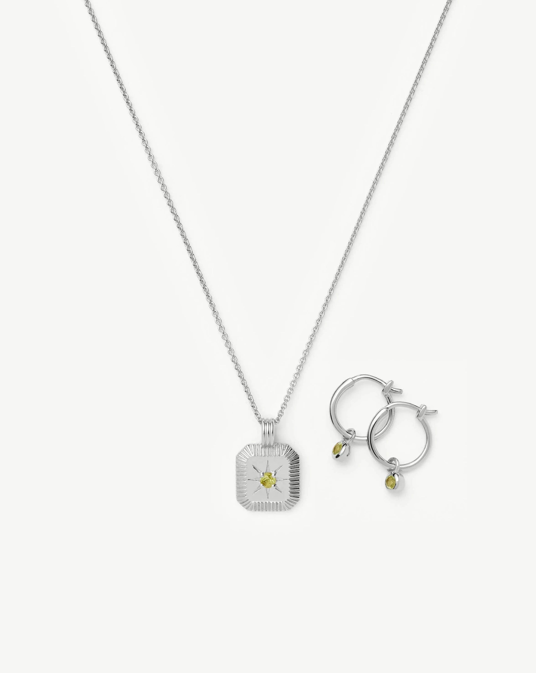 August Birthstone Necklace & Charm Earrings Set | Sterling Silver/Peridot Necklaces Missoma