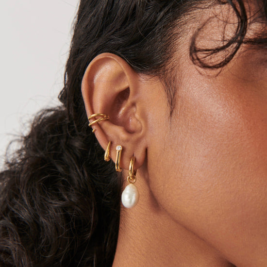 Baroque Pearl Drop Tunnel Mini Hoop Earrings | 18ct Gold Plated Vermeil/Pearl Earrings Missoma