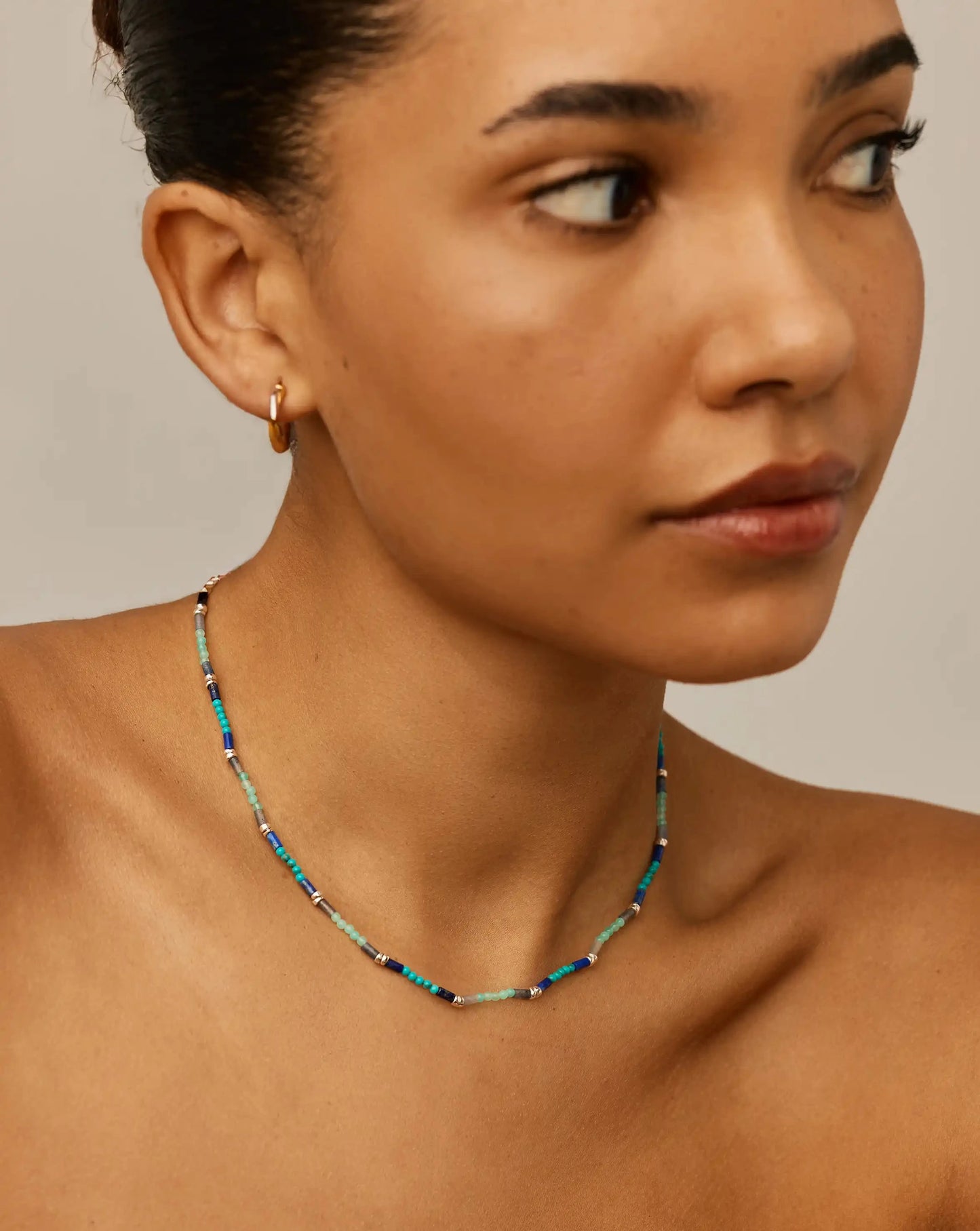Beaded Gemstone Choker | Silver Plated/Lagoon Blue Necklaces Missoma