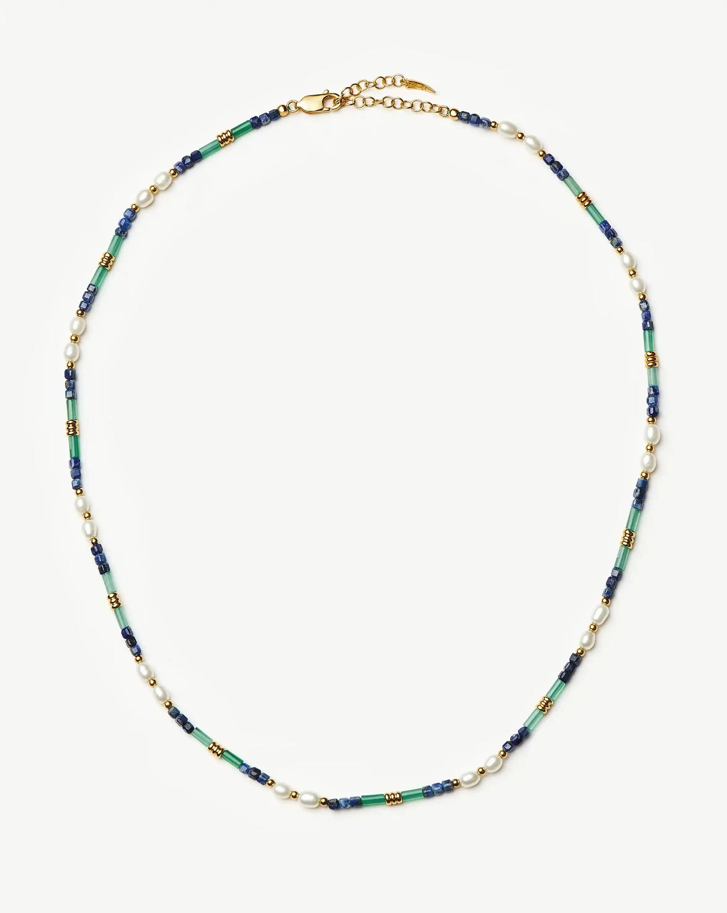 Beaded Gemstone & Pearl Short Necklace | 18ct Gold Plated/Lagoon Blue Necklaces Missoma