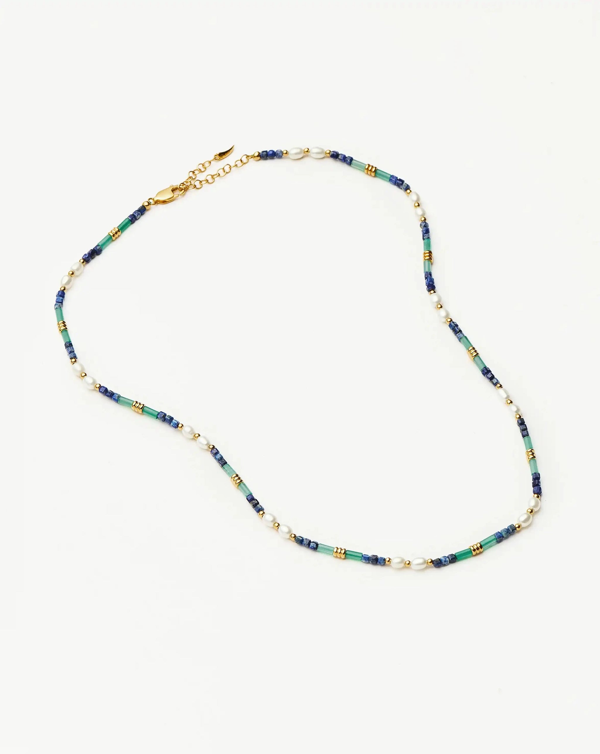 Beaded Gemstone & Pearl Short Necklace | 18ct Gold Plated/Lagoon Blue Necklaces Missoma