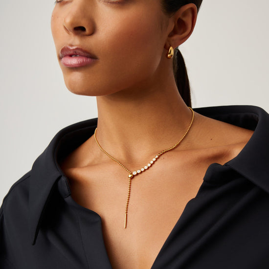 Beaded Stone Slider Lariat Necklace | 18ct Gold Vermeil/Cubic Zirconia Necklaces Missoma