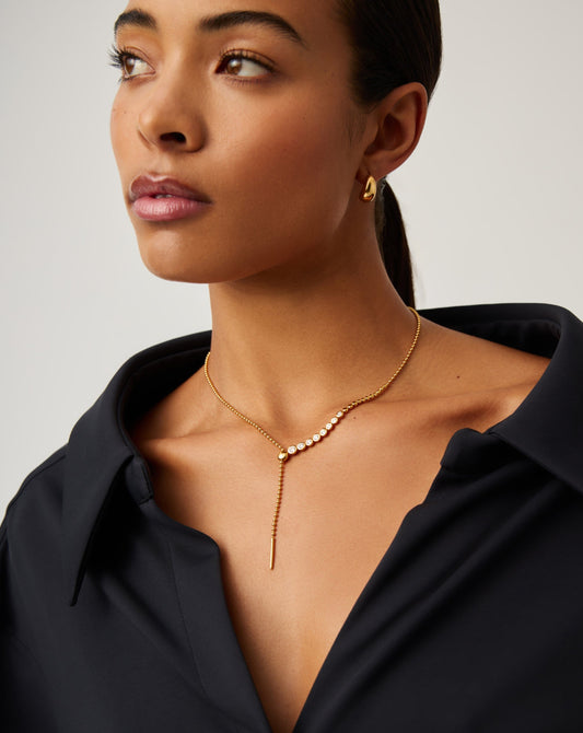 Beaded Stone Slider Lariat Necklace | 18ct Gold Vermeil/Cubic Zirconia Necklaces Missoma