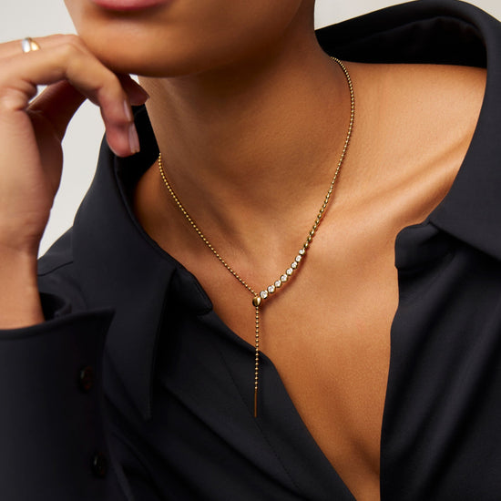 Beaded Stone Slider Lariat Necklace | 18ct Gold Vermeil/Cubic Zirconia Necklaces Missoma