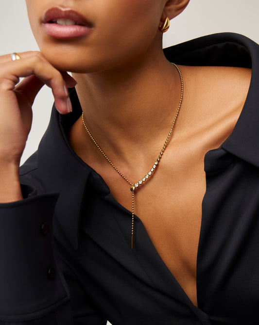 Beaded Stone Slider Lariat Necklace | 18ct Gold Vermeil/Cubic Zirconia Necklaces Missoma