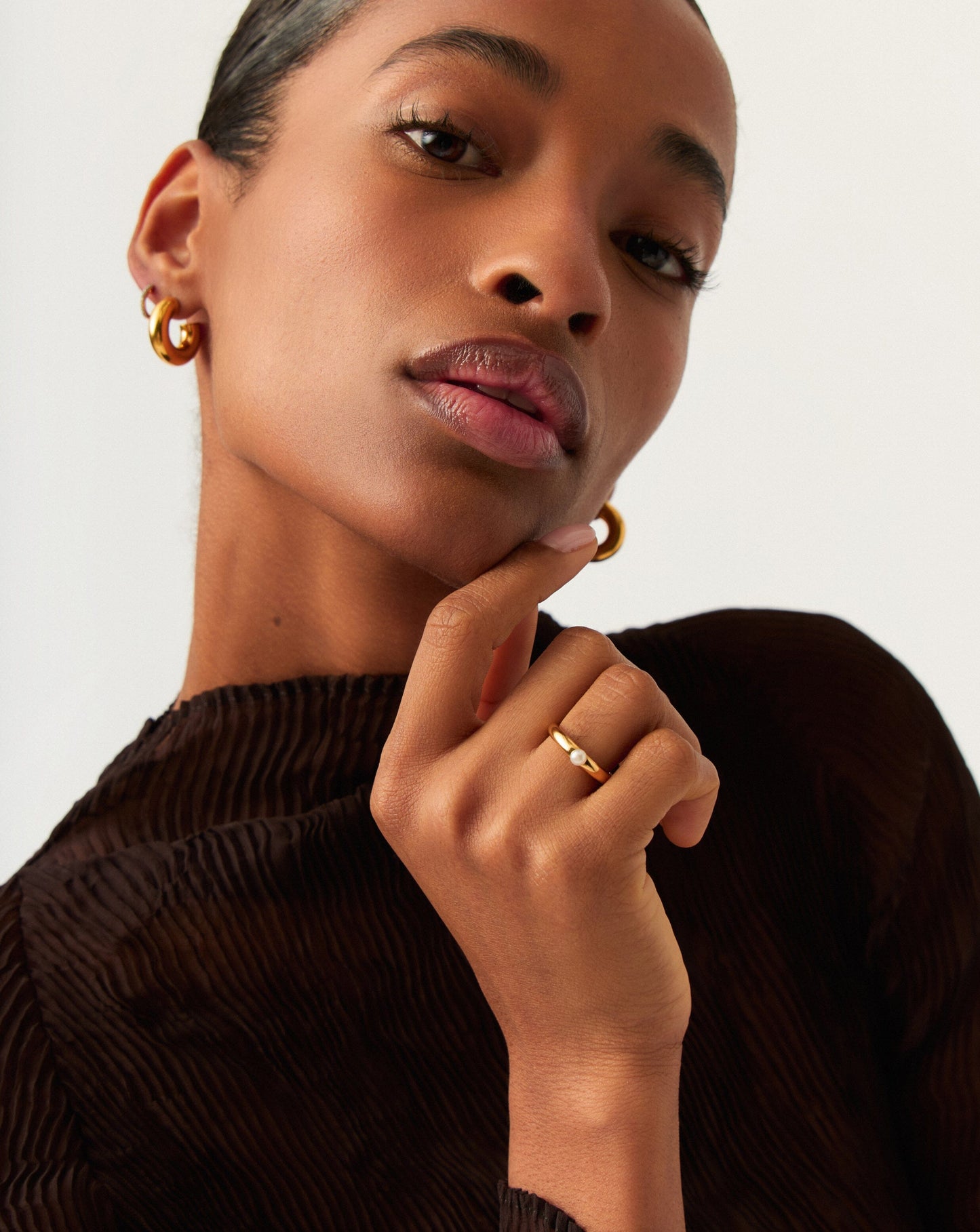 Button Pearl Classic Stacking Ring | 18ct Gold Plated Vermeil/Pearl Rings Missoma