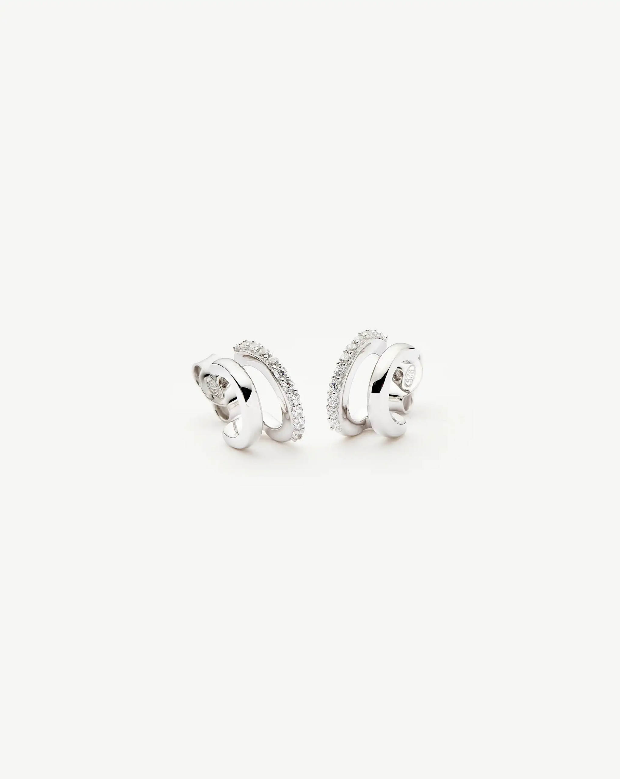 Classic Double Huggies | Sterling Silver/Cubic Zirconia Earrings Missoma