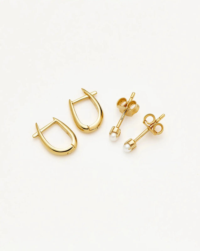 Classic Pearl Studs & Claw Huggies Set | 18ct Gold Vermeil/Pearl