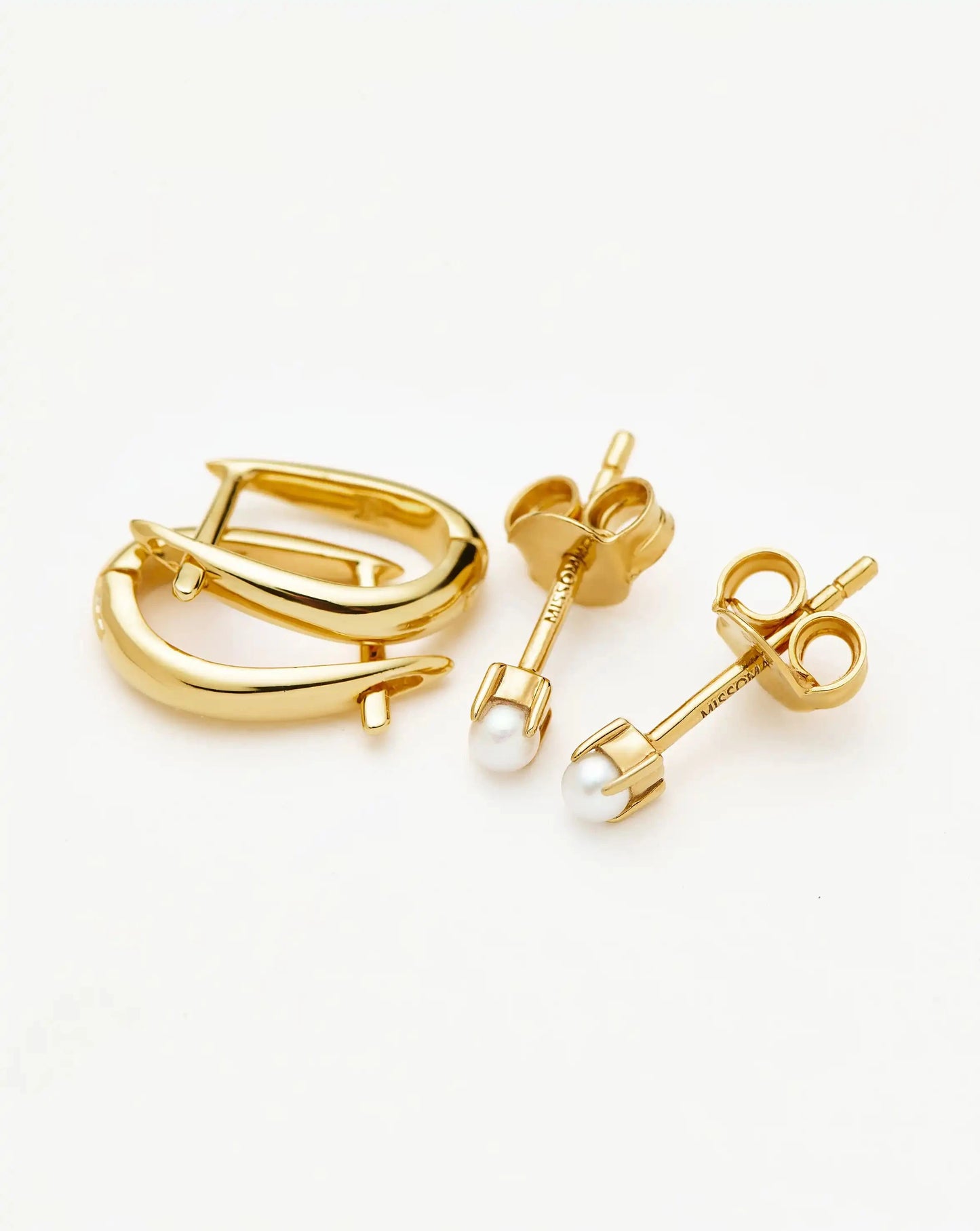 Classic Pearl Studs & Claw Huggies Set | 18ct Gold Vermeil/Pearl Earrings Missoma