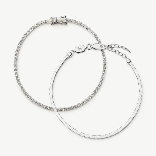 Classic Tennis & Snake Chain Bracelet Set | Sterling Silver Layering Sets Missoma