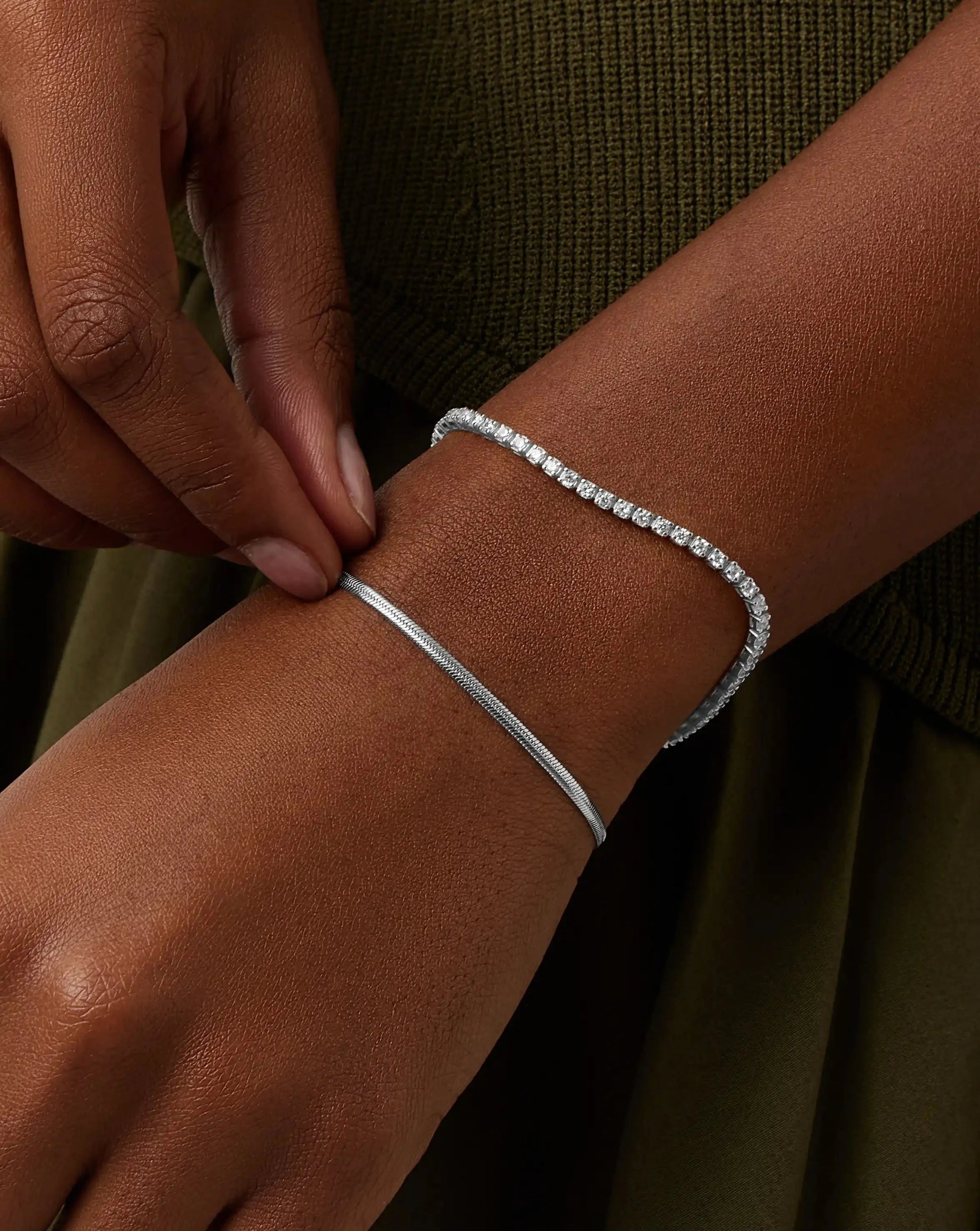 Classic Tennis & Snake Chain Bracelet Set | Sterling Silver/Platinum Plated Bracelets Missoma