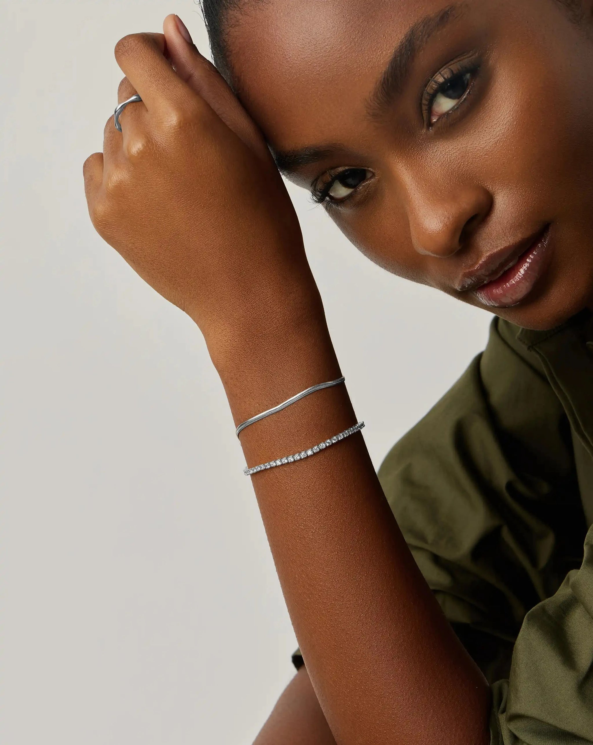 Classic Tennis & Snake Chain Bracelet Set | Sterling Silver/Platinum Plated Bracelets Missoma