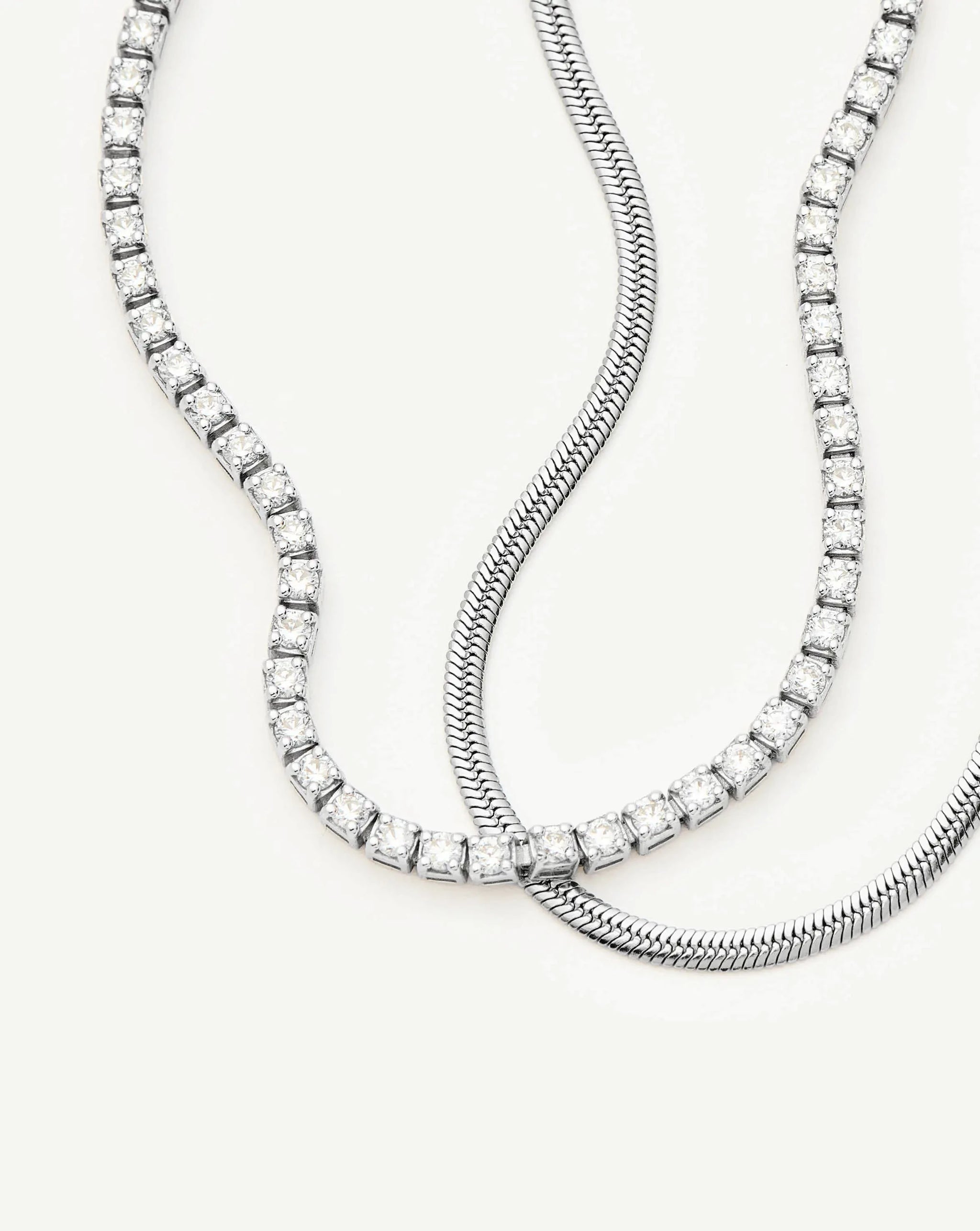 Classic Tennis & Snake Chain Bracelet Set | Sterling Silver/Platinum Plated Bracelets Missoma