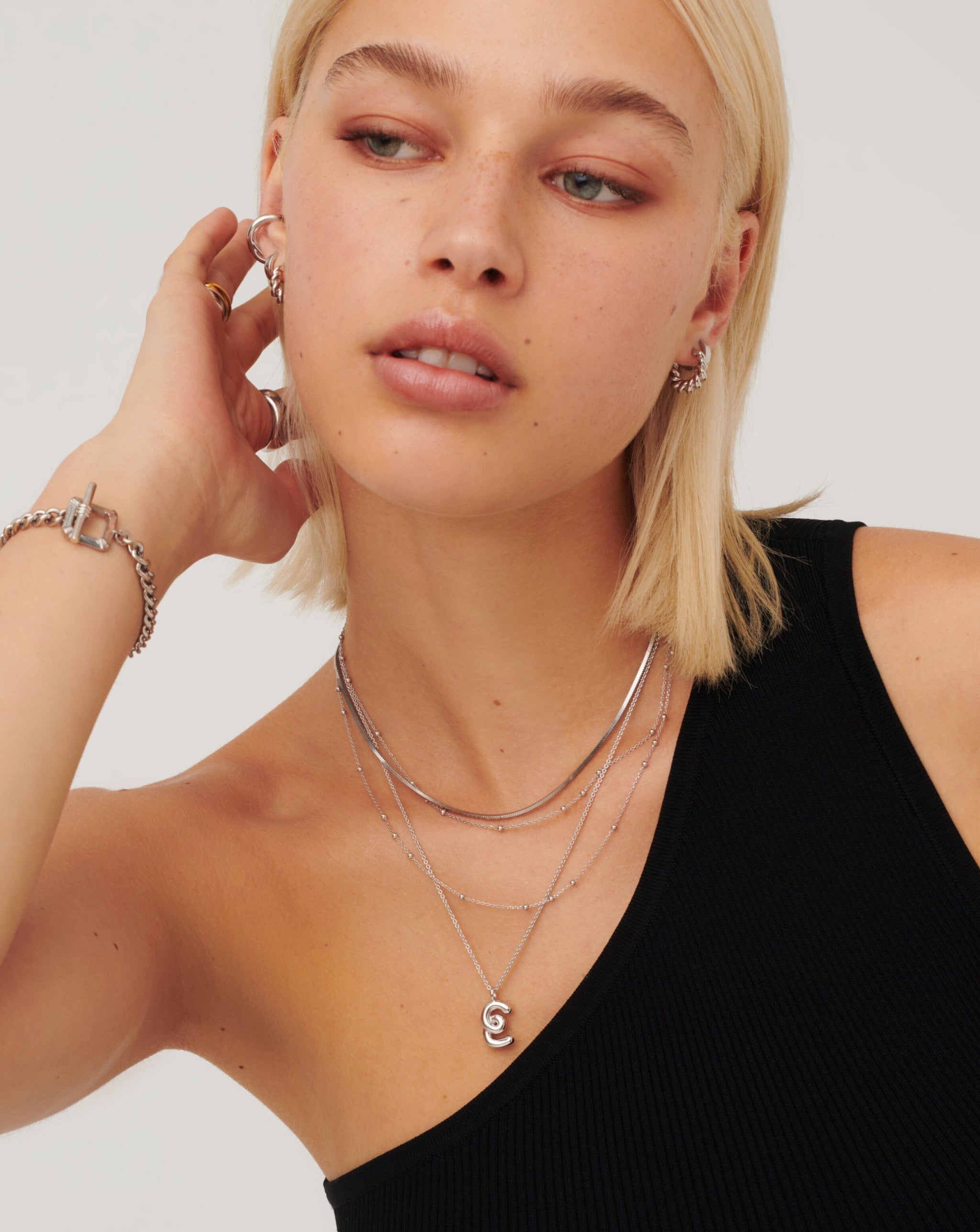 Curly Molten Initial Pendant Necklace - Initial E | Sterling Silver Necklaces Missoma