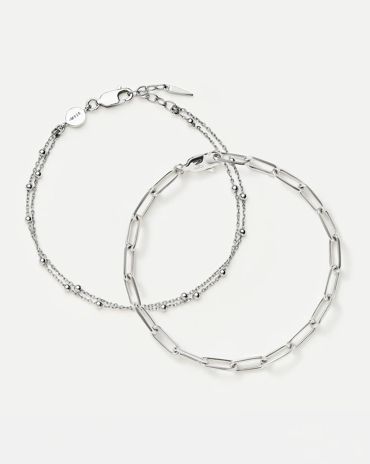 Double Chain & Mini Paperclip Bracelet Set | Sterling Silver/Silver Plated Bracelets Missoma