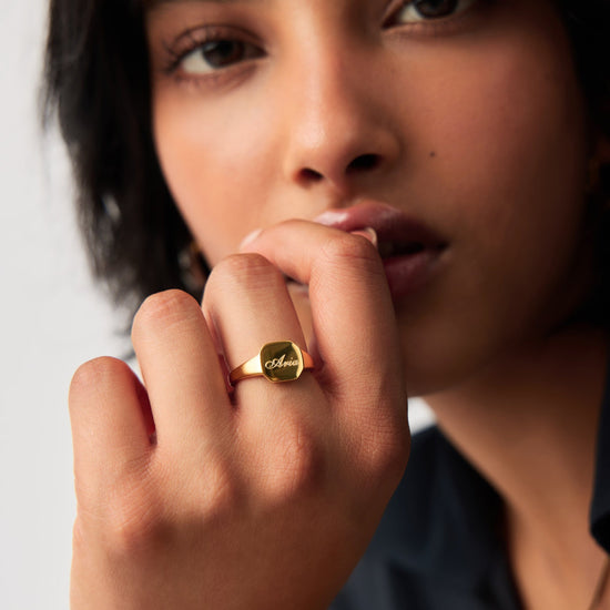 Engravable Octa Signet Ring | 18ct Gold Vermeil Rings Missoma