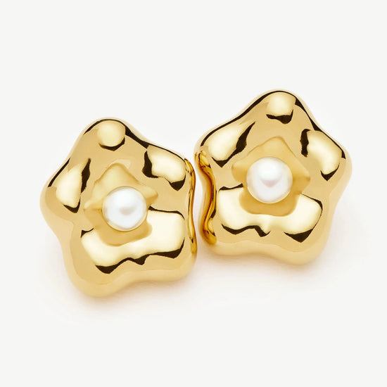 Eny Puffy Daisy Oversized Stud Earrings | 18ct Gold Plated/Pearl Earrings Missoma