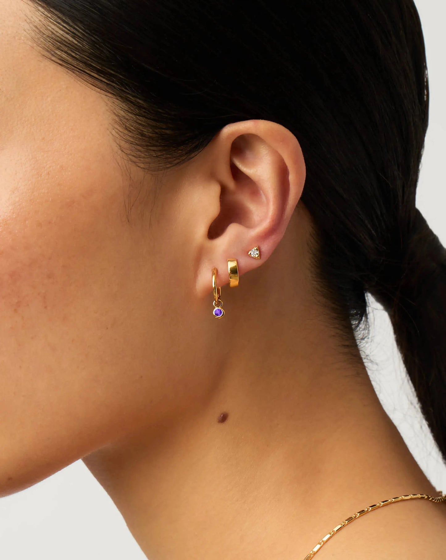 February Birthstone Mini Charm Hoop Earrings | 18ct Gold Vermeil/Amethyst Earrings Missoma