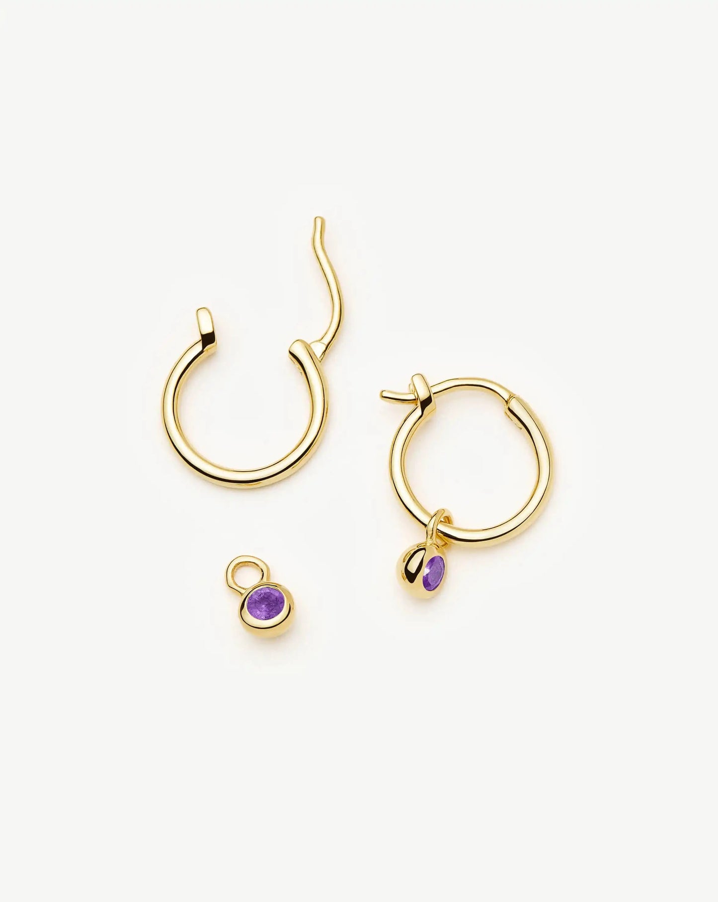 February Birthstone Mini Charm Hoop Earrings | 18ct Gold Vermeil/Amethyst Earrings Missoma