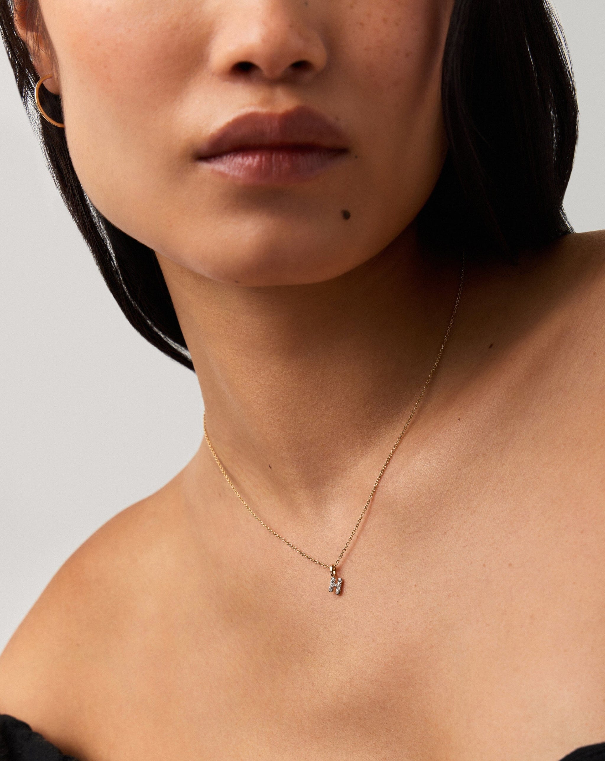 Fine Diamond Initial Mini Pendant Necklace - H | 14ct Solid Yellow Gold Plated/Diamond Necklaces Missoma