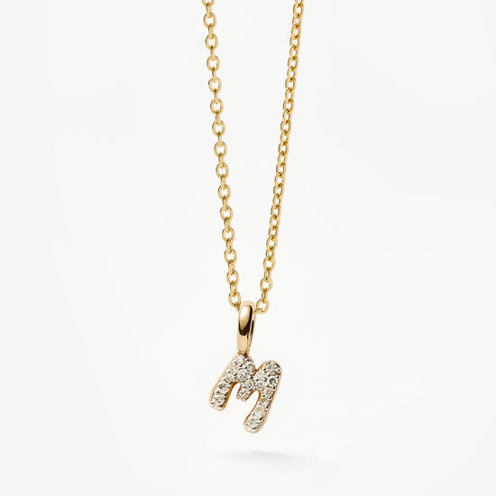 Fine Diamond Initial Mini Pendant Necklace - M | 14ct Solid Yellow Gold Plated/Diamond Necklaces Missoma