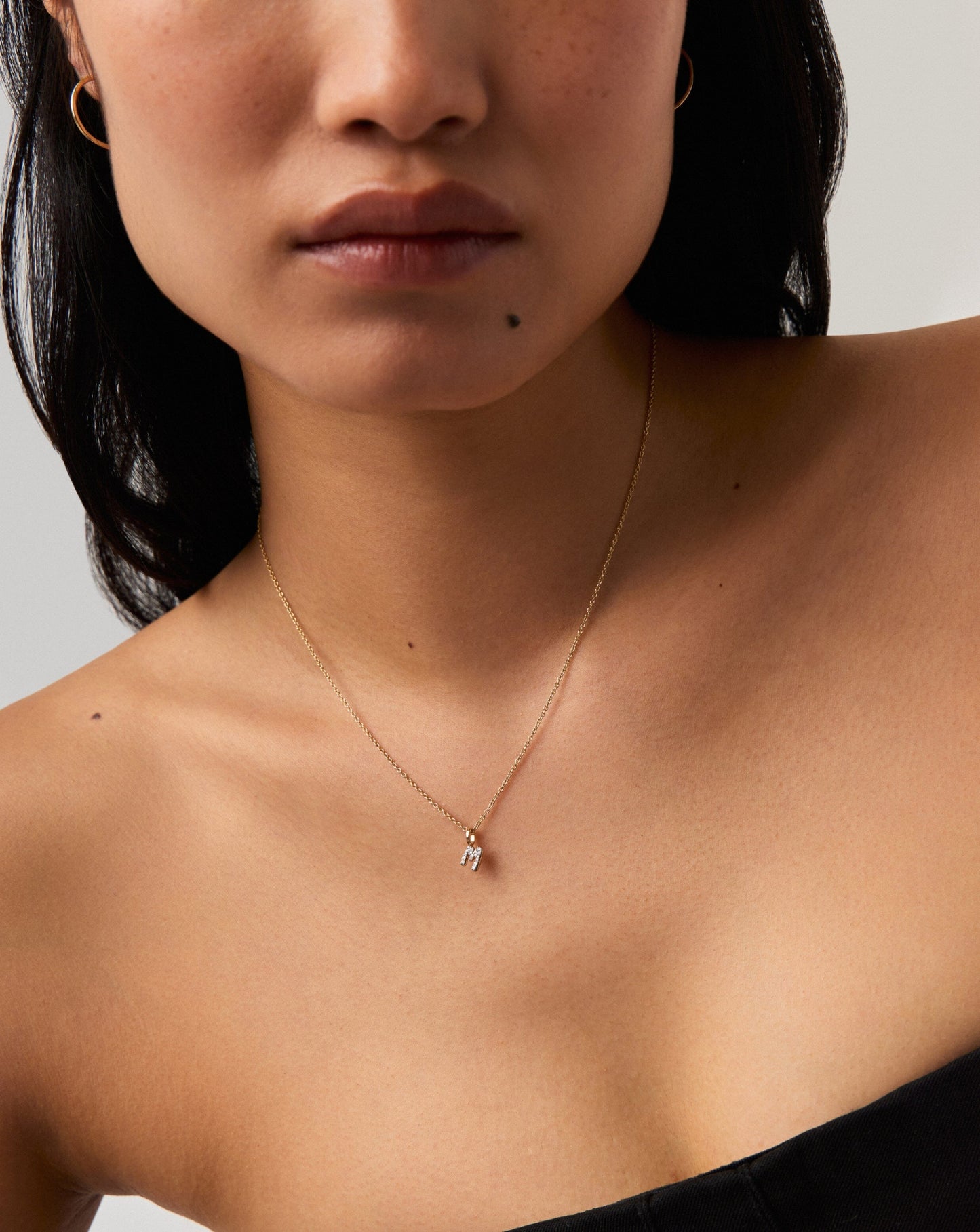 Fine Diamond Initial Mini Pendant Necklace - M | 14ct Solid Yellow Gold Plated/Diamond Necklaces Missoma