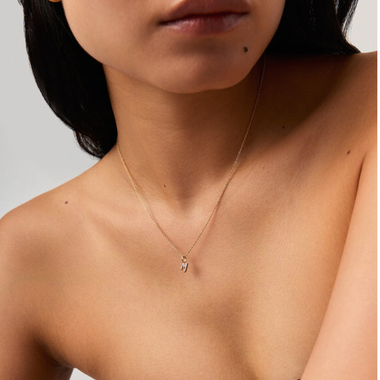 Fine Diamond Initial Mini Pendant Necklace - M | 14ct Solid Yellow Gold Plated/Diamond Necklaces Missoma