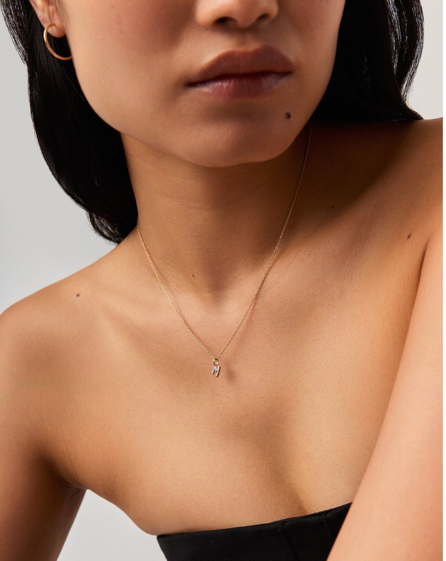 Fine Diamond Initial Mini Pendant Necklace - M | 14ct Solid Yellow Gold Plated/Diamond Necklaces Missoma