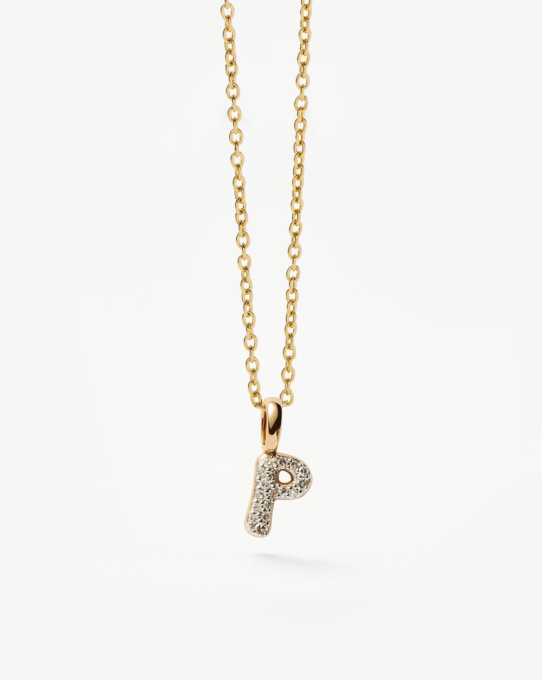 Fine Diamond Initial Mini Pendant Necklace - P | 14ct Solid Yellow Gold Plated/Diamond Necklaces Missoma