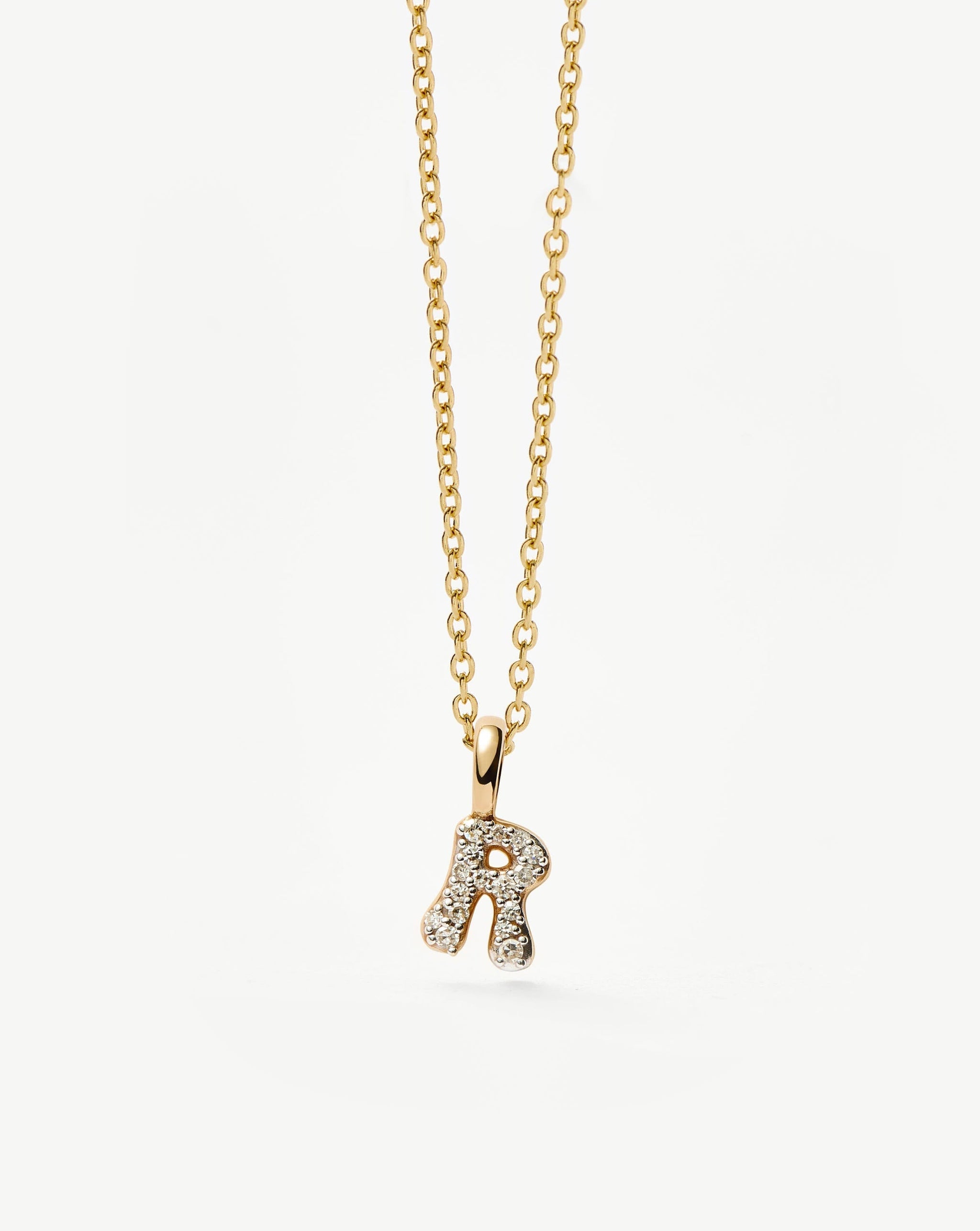 Fine Diamond Initial Mini Pendant Necklace - R | 14ct Solid Yellow Gold Plated/Diamond Necklaces Missoma