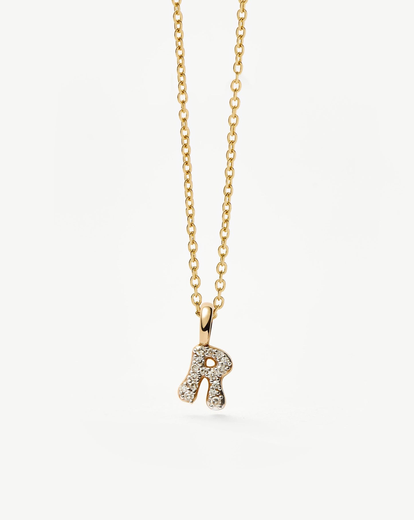 Fine Diamond Initial Mini Pendant Necklace - R | 14ct Solid Yellow Gold Plated/Diamond Necklaces Missoma