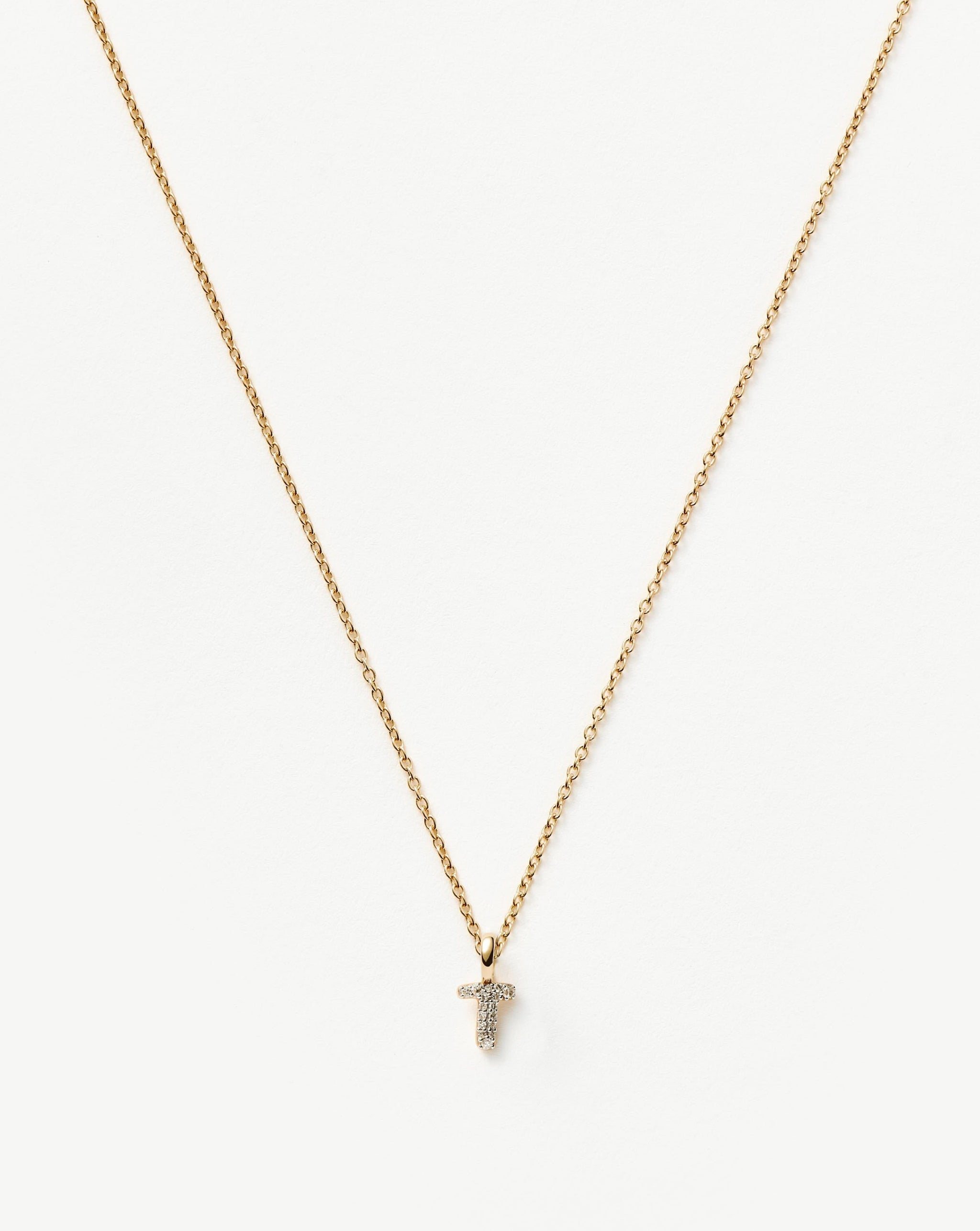 Fine Diamond Initial Mini Pendant Necklace - T | 14ct Solid Yellow Gold Plated/Diamond Necklaces Missoma