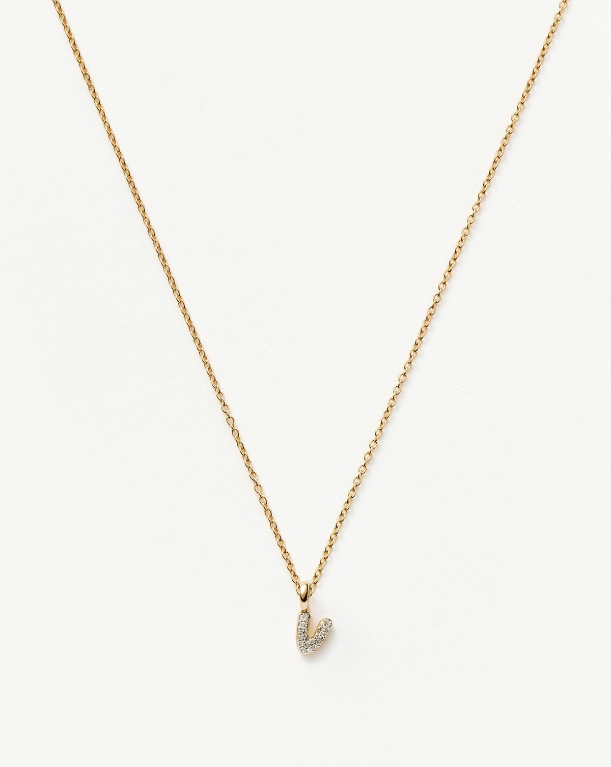 Fine Diamond Initial Mini Pendant Necklace - V | 14ct Solid Yellow Gold Plated/Diamond Necklaces Missoma