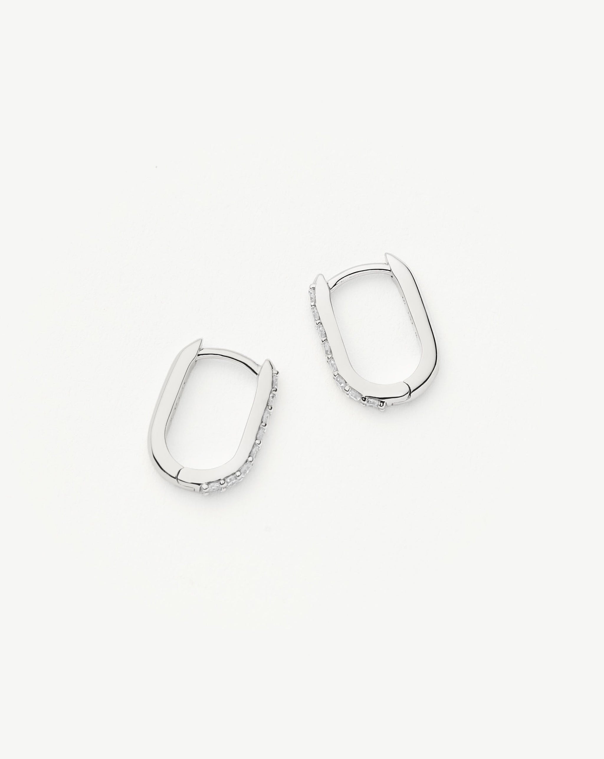 Fine Diamond Ovate Mini Hoop Earrings | 14ct Solid White Gold/Diamond Earrings Missoma