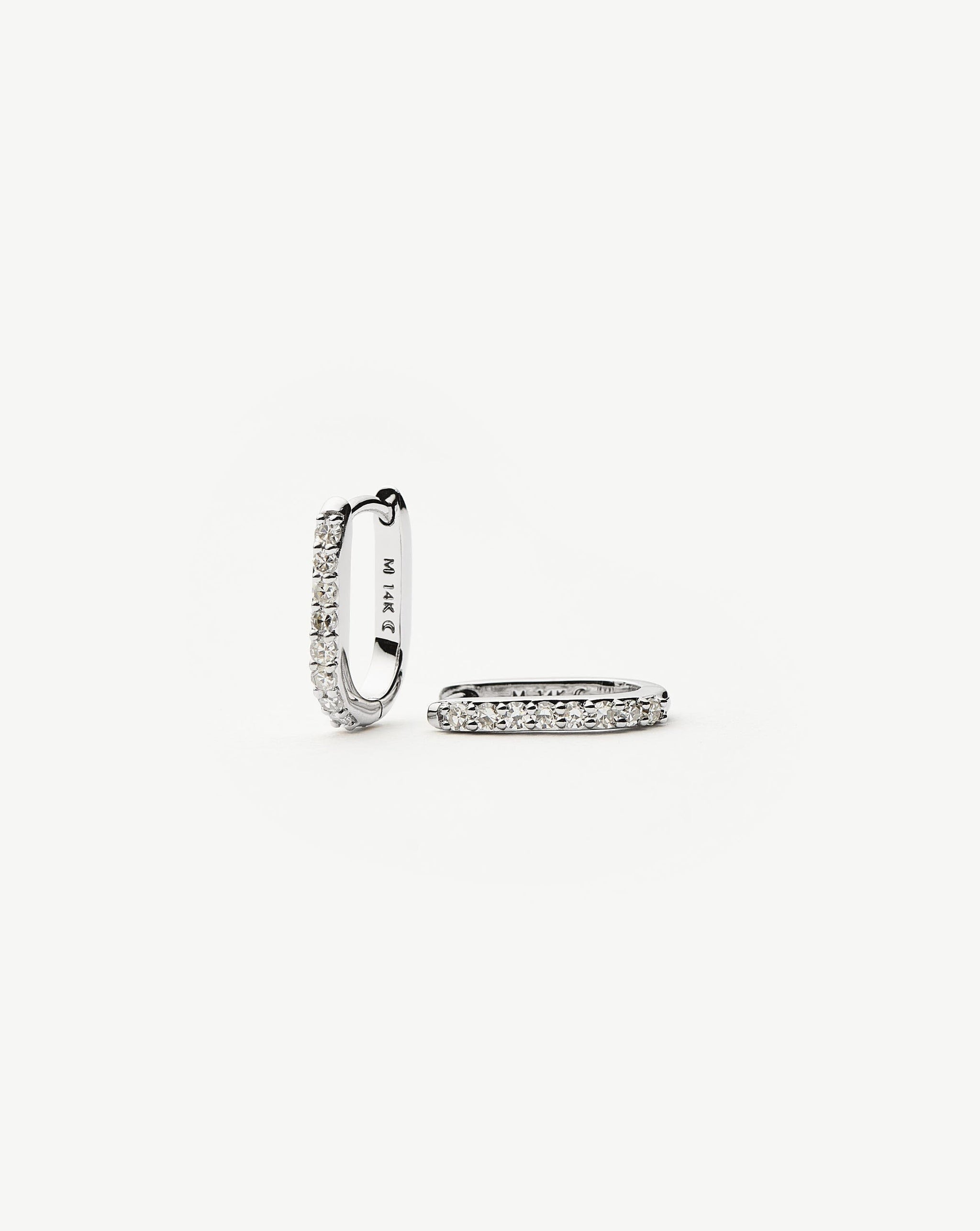 Fine Diamond Ovate Mini Hoop Earrings | 14ct Solid White Gold/Diamond Earrings Missoma