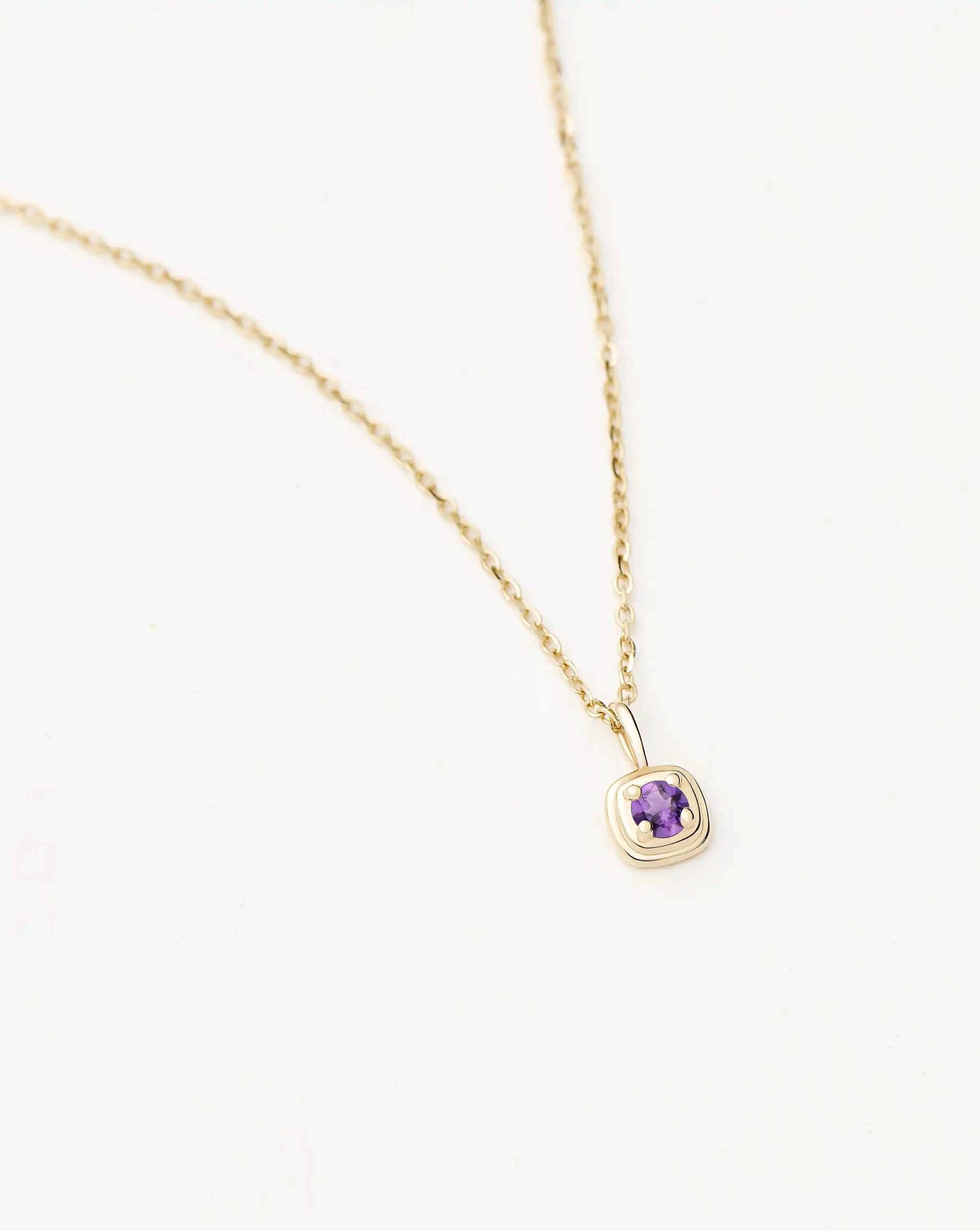 Fine February Birthstone Pendant Necklace | 14ct Solid Gold/Amethyst Necklace Missoma