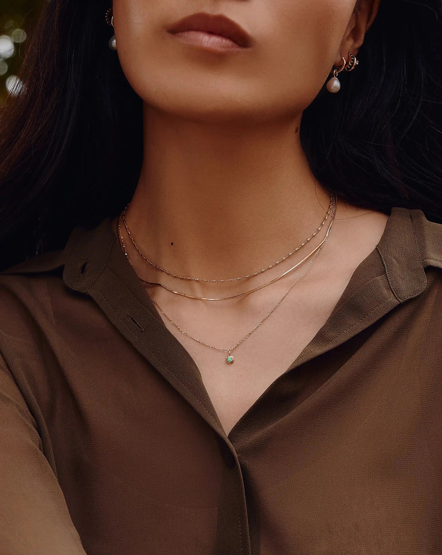 Fine May Birthstone Pendant Necklace | 14ct Solid Gold/Emerald Necklace Missoma