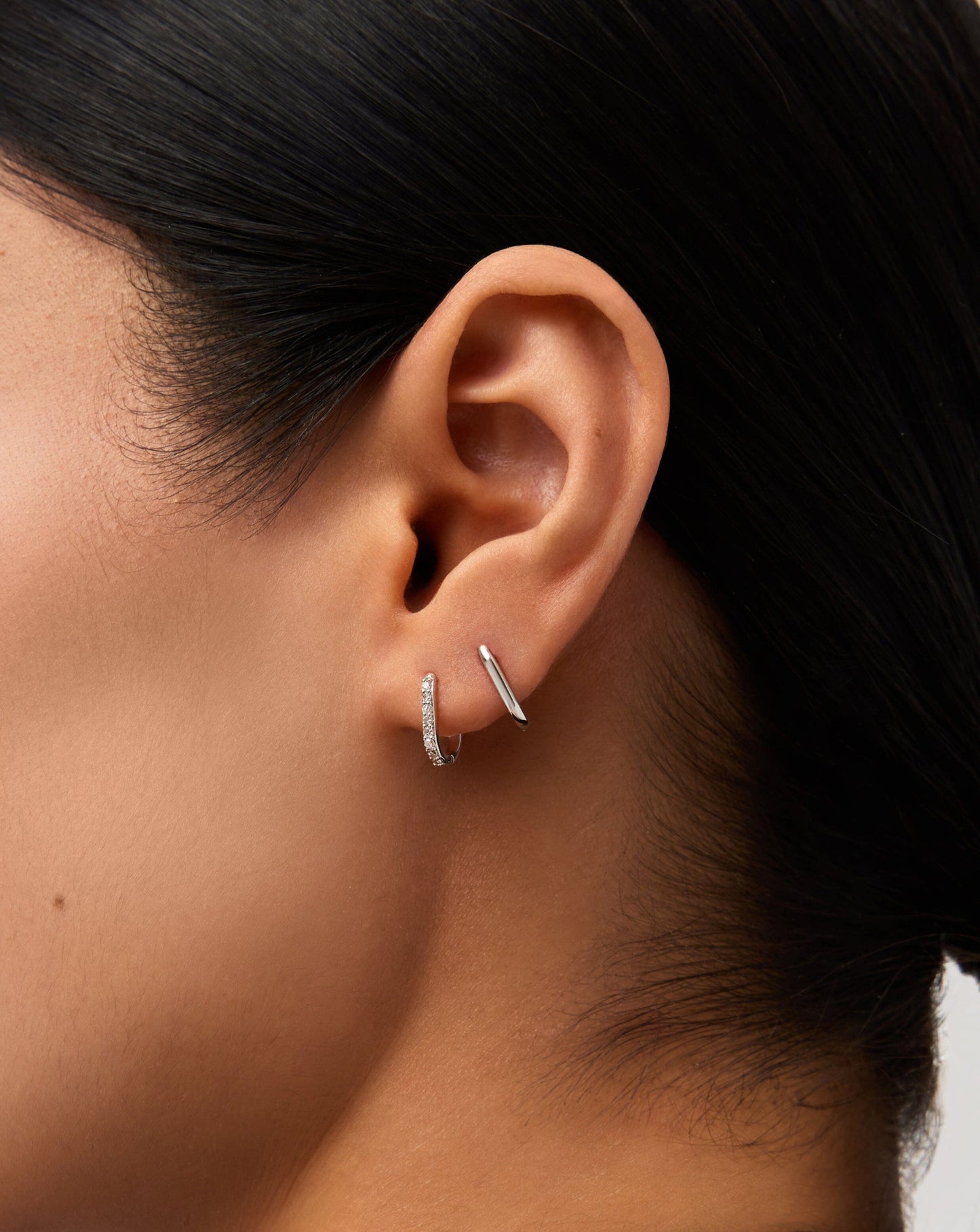 Fine Ovate Mini Hoop Earrings | 14ct Solid White Gold Earrings Missoma