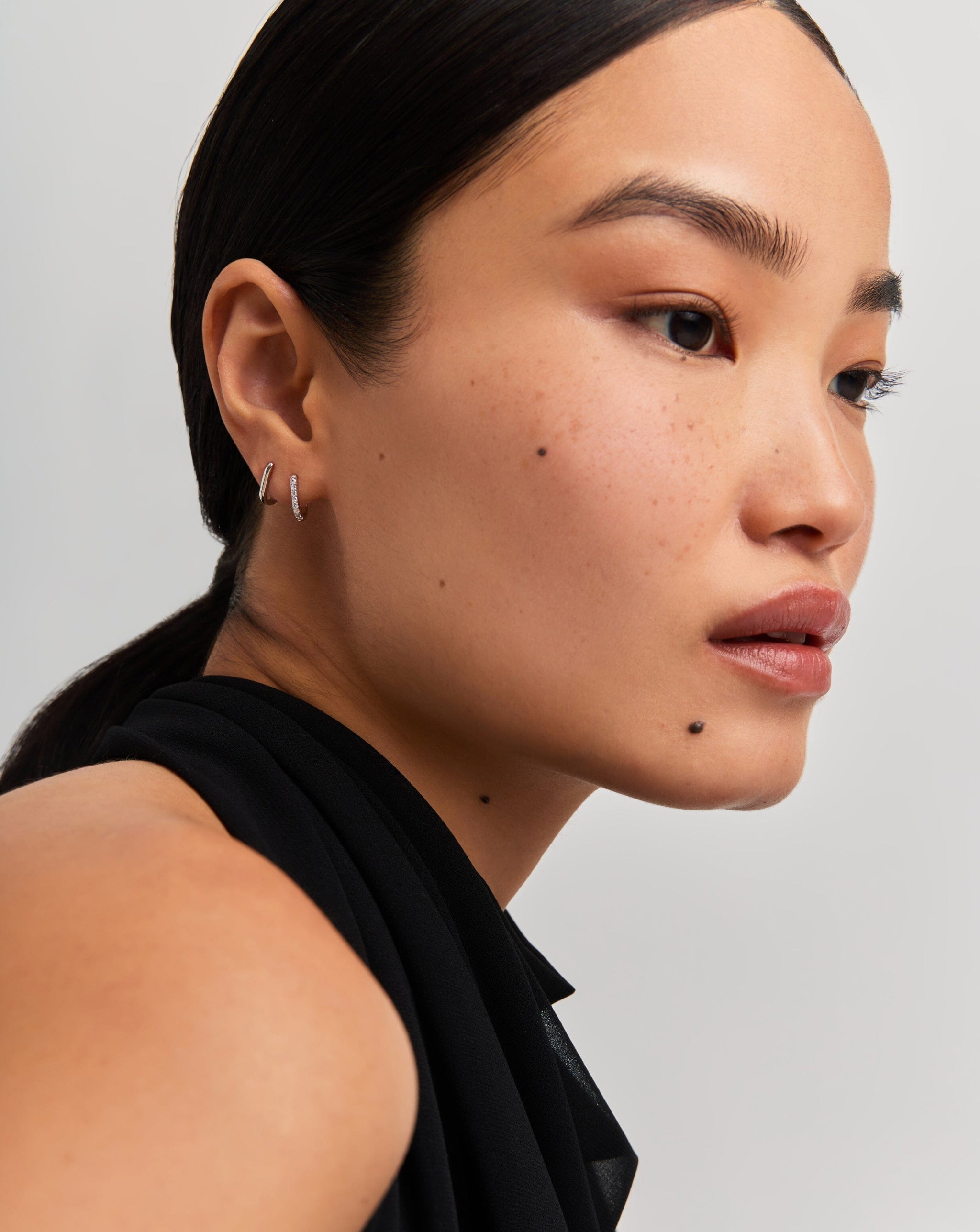 Fine Ovate Mini Hoop Earrings | 14ct Solid White Gold Earrings Missoma