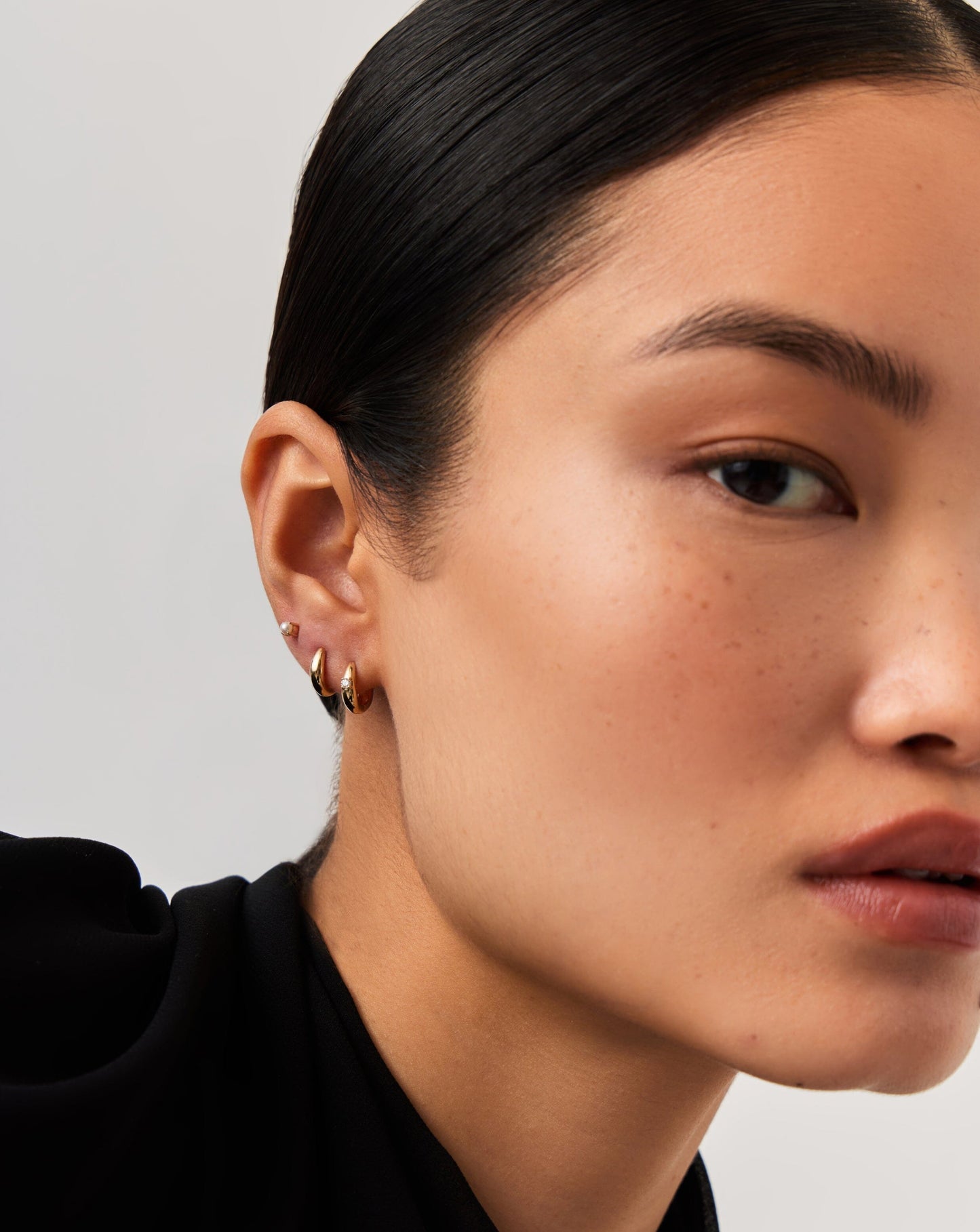 Fine Single Diamond Dome Huggies | 14ct Solid Gold/Diamond Earrings Missoma