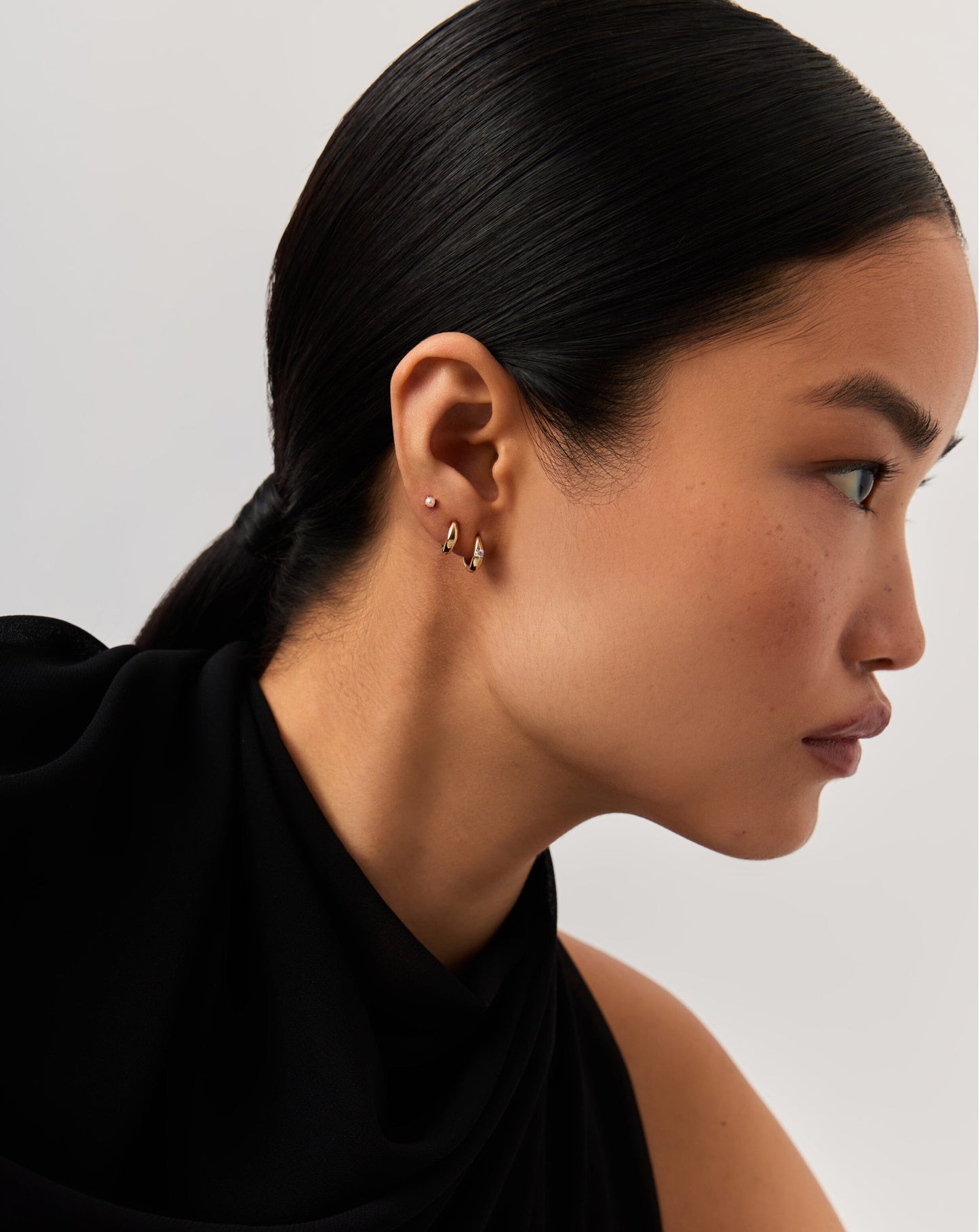 Fine Single Diamond Dome Huggies | 14ct Solid Gold/Diamond Earrings Missoma