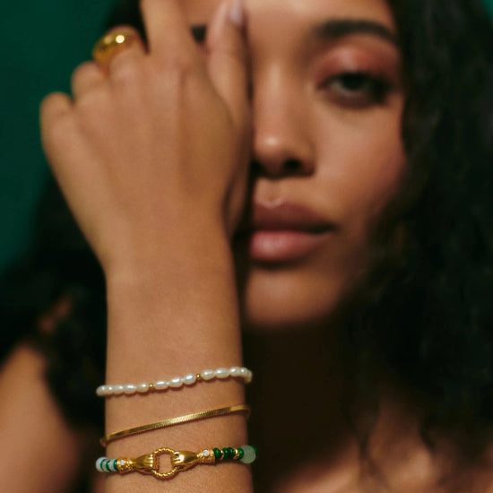 Harris Reed In Good Hands Beaded Gemstone Bracelet | 18ct Gold Plated/Multi Green Gemstone & Pearl Bracelets Missoma