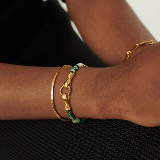 Harris Reed In Good Hands Beaded Gemstone Bracelet | 18ct Gold Plated/Multi Green Gemstone & Pearl Bracelets Missoma