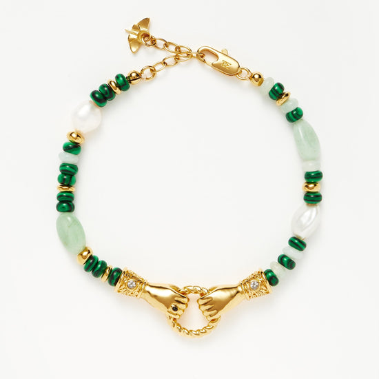 Harris Reed In Good Hands Beaded Gemstone Bracelet | 18ct Gold Plated/Multi Green Gemstone & Pearl Bracelets Missoma