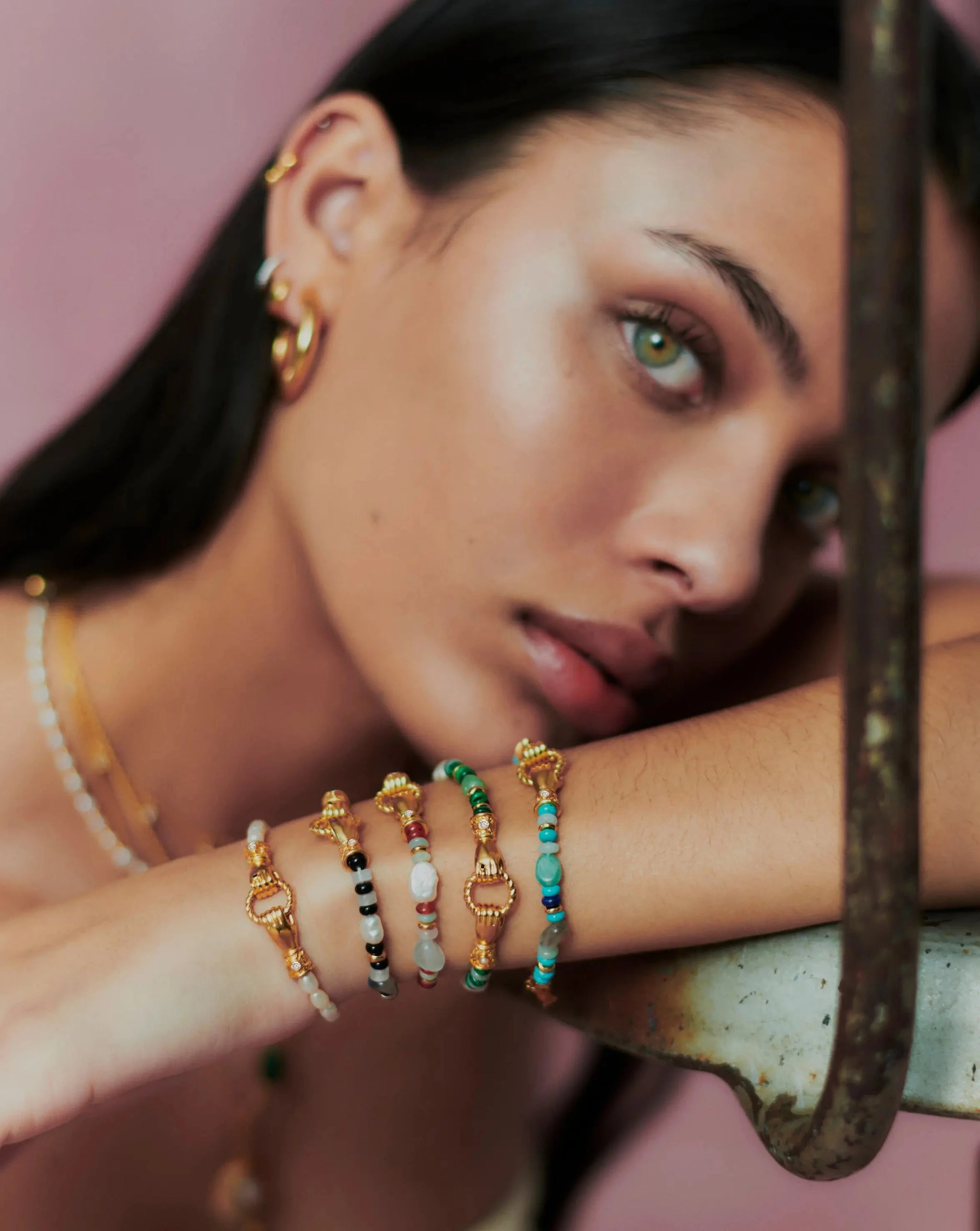 Harris Reed In Good Hands Beaded Gemstone Bracelet | 18ct Gold Plated/Turquoise, Lapis & Pearl Bracelets Missoma