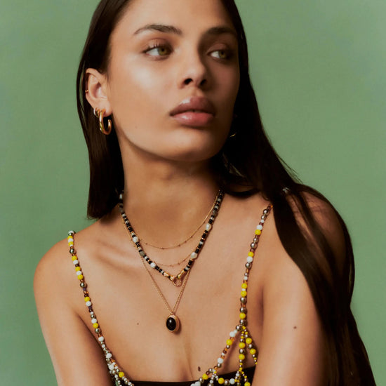 Harris Reed In Good Hands Beaded Gemstone Necklace | 18ct Gold Plated/Black Chalcedony & Pearl Necklaces Missoma