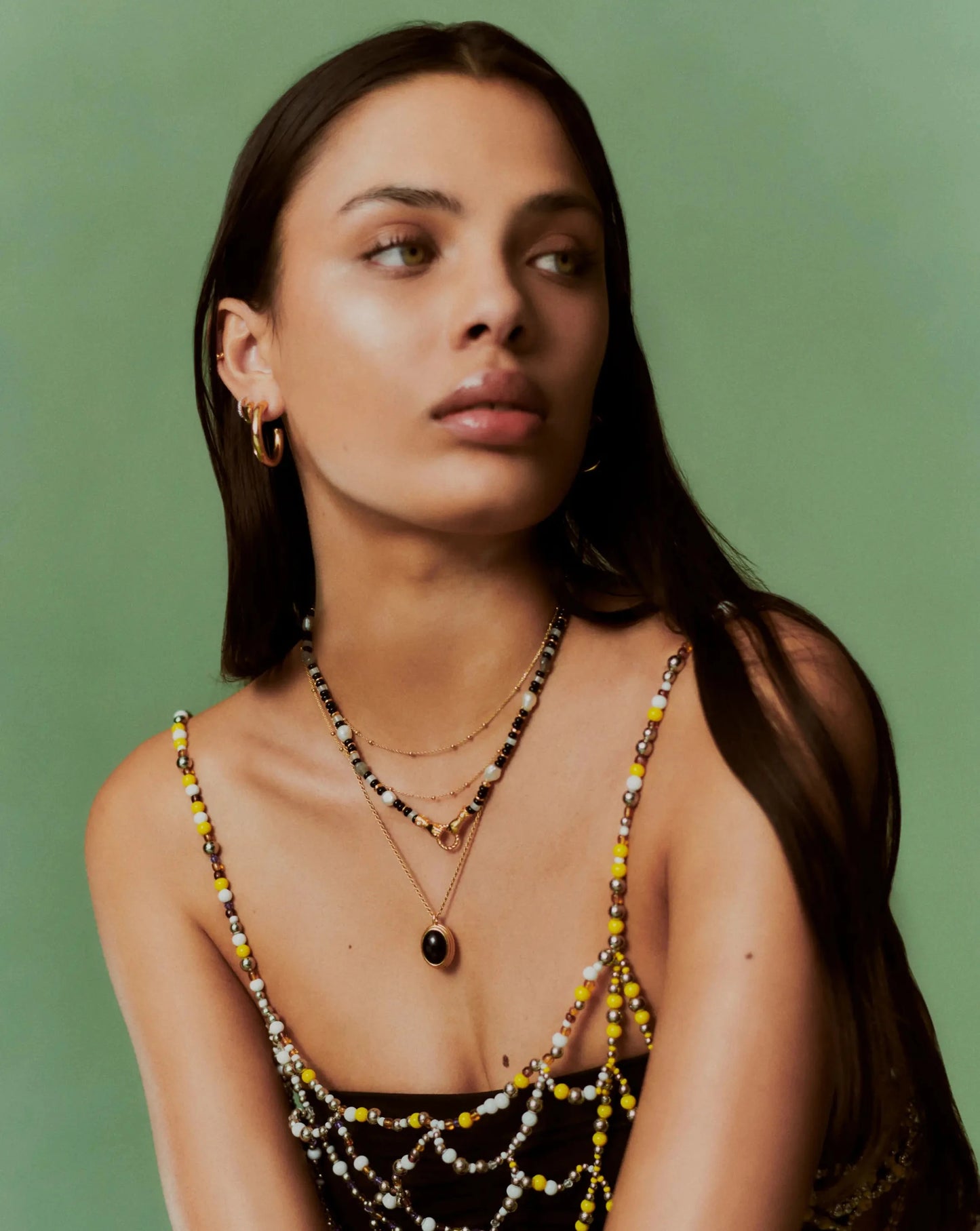 Harris Reed In Good Hands Beaded Gemstone Necklace | 18ct Gold Plated/Black Chalcedony & Pearl Necklaces Missoma