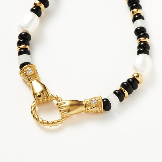 Harris Reed In Good Hands Beaded Gemstone Necklace | 18ct Gold Plated/Black Chalcedony & Pearl Necklaces Missoma