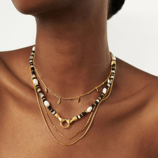 Harris Reed In Good Hands Beaded Gemstone Necklace | 18ct Gold Plated/Black Chalcedony & Pearl Necklaces Missoma