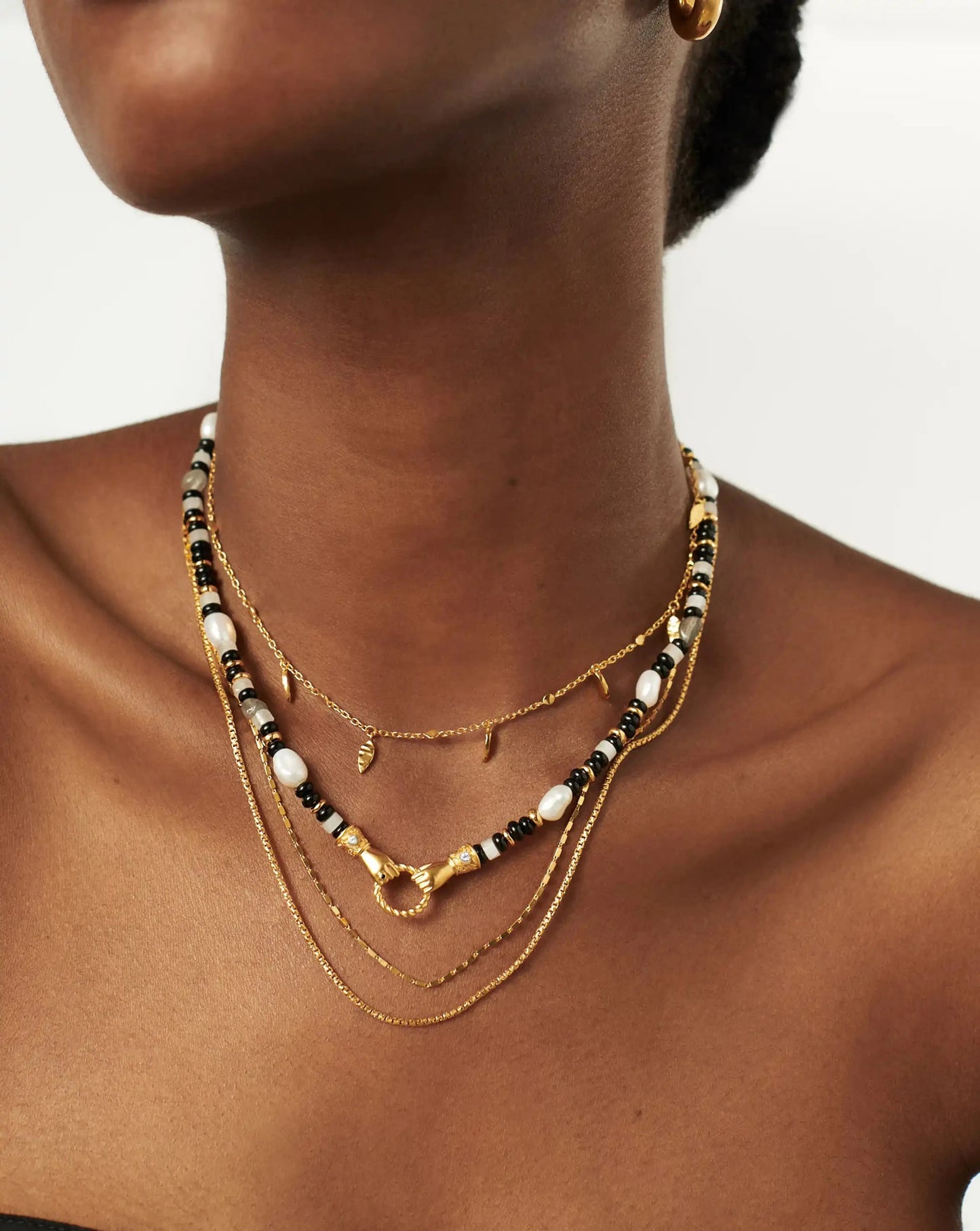 Harris Reed In Good Hands Beaded Gemstone Necklace | 18ct Gold Plated/Black Chalcedony & Pearl Necklaces Missoma